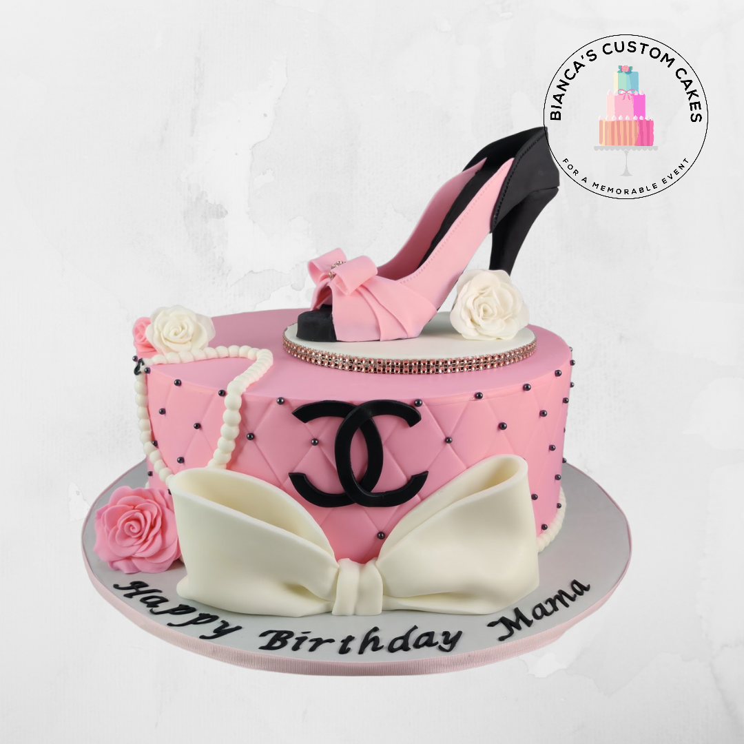 3D Louis Vuitton handbag shaped cake in Chanel pink fondan…